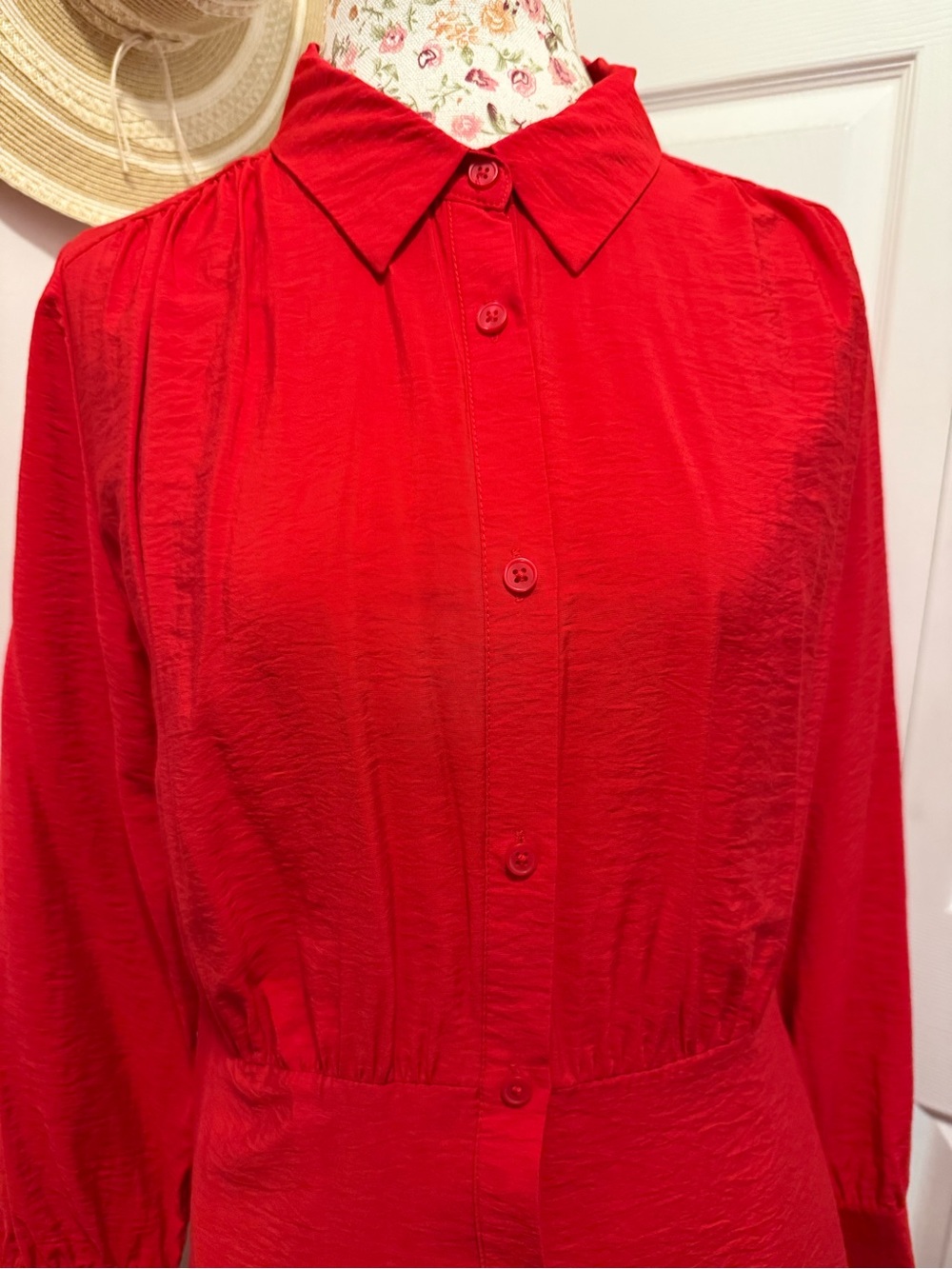a new day Red Long-Sleeve Button Front Midi Dress - Picture 2 of 6